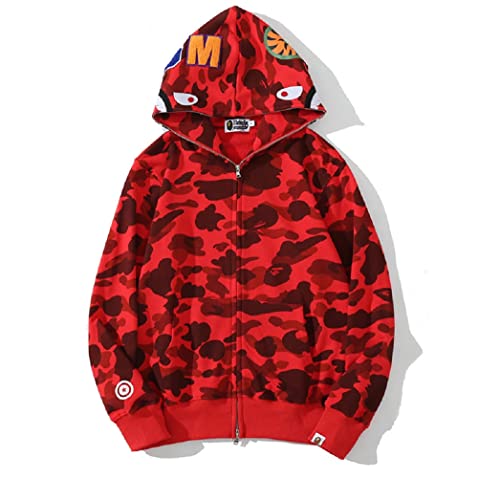 Yumenam Herren Shark Hoodie Hip Hop Kapuzenpullover Mit Reißverschluss Langarm Sweatshirt mit Haifisch Druck Shark Head Reißverschluss Camouflage Jacken Sweatjacke von Yumenam