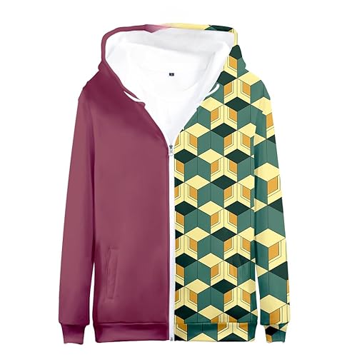 Yumenam Unisex Anime Kapuzenpullover Kimetsu no Yaiba Zenitsu 3D Druck Langarm Reißverschluss Cardigans Hoodie Hooded Sweatshirt mit Taschen Jacke Cosplay Kostüm Outwear von Yumenam