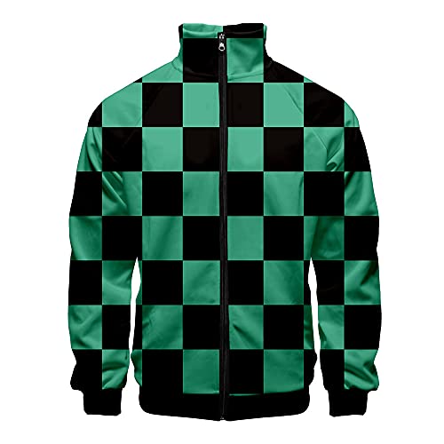 Yumenam Unisex Anime Jacke mit Stehkragen Tanjirou Nezuko 3D Druck Langarm Reißverschluss Hoodie Hooded Sweatshirt Jacke Kimetsu no Yaiba Cosplay Kostüm Outwear von Yumenam