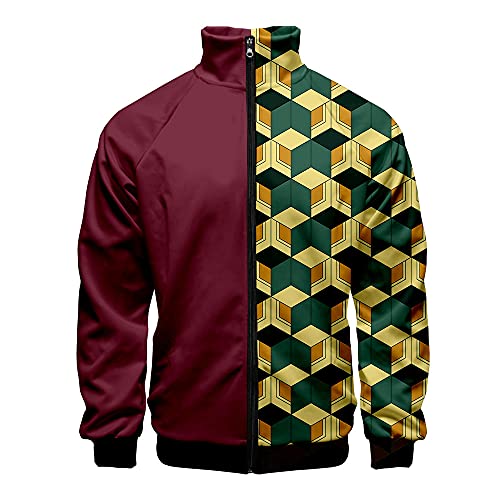 Yumenam Unisex Anime Jacke mit Stehkragen Tanjirou Nezuko 3D Druck Langarm Reißverschluss Hoodie Hooded Sweatshirt Jacke Kimetsu no Yaiba Cosplay Kostüm Outwear von Yumenam