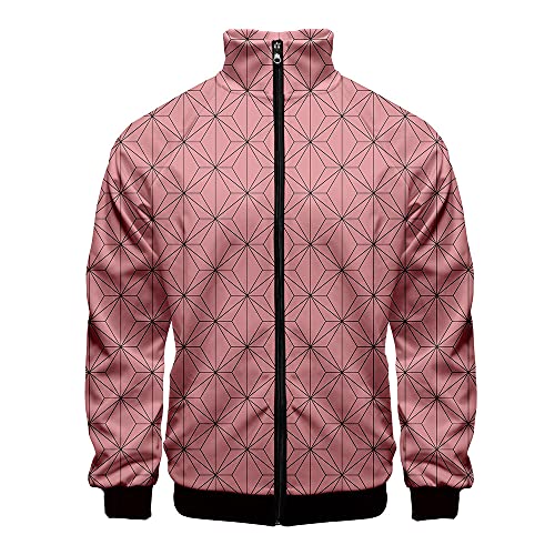 Yumenam Unisex Anime Jacke mit Stehkragen Tanjirou Nezuko 3D Druck Langarm Reißverschluss Hoodie Hooded Sweatshirt Jacke Kimetsu no Yaiba Cosplay Kostüm Outwear von Yumenam