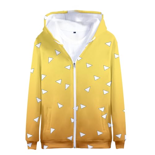 Yumenam Unisex Anime Kapuzenpullover Kimetsu no Yaiba Zenitsu 3D Druck Langarm Reißverschluss Cardigans Hoodie Hooded Sweatshirt mit Taschen Jacke Cosplay Kostüm Outwear von Yumenam