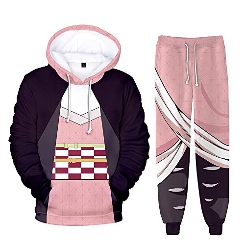 Yumenam Unisex Demon Slayer 2PCS Trainingsanzug Kimetsu no Yaiba 3D Drucken Langarm Kapuzenpullover + Sweathose Sportsuit Sweatshirts Lange Hose Hip Hop Streetwear Sportswear von Yumenam