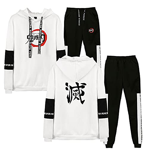 Yumenam Unisex Demon Slayer 2PCS Trainingsanzug Kimetsu no Yaiba Anime Drucken Langarm Kapuzenpullover + Sweathose Sportsuit Sweatshirts Lange Hose Hip Hop Streetwear Sportswear von Yumenam