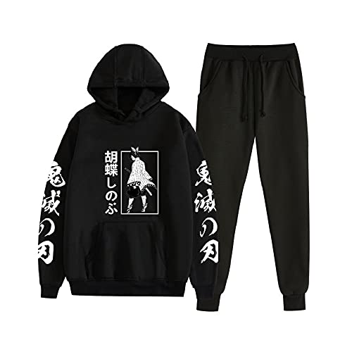 Yumenam Unisex Demon Slayer 2PCS Trainingsanzug Kimetsu no Yaiba Kochou Shinobu 3D Drucken Langarm Kapuzenpullover + Sweathose Sportsuit Sweatshirts Lange Hose Hip Hop Streetwear Outfit von Yumenam