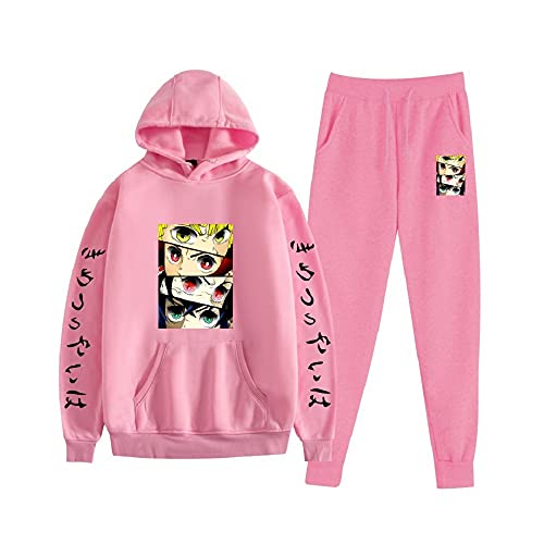 Yumenam Unisex Demon Slayer 2PCS Trainingsanzug Kimetsu no Yaiba Tanjirou Nezuko Zenitsu Inosuke Drucken Langarm Kapuzenpullover + Sweathose Sportsuit Sweatshirts Lange Hose Hip Hop Streetwear Outfit von Yumenam