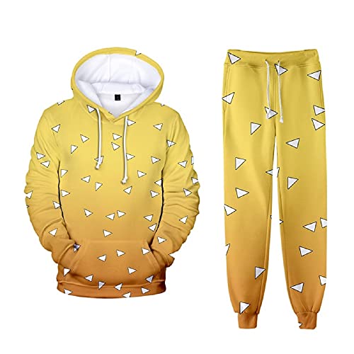 Yumenam Unisex Karikatur 2PCS Trainingsanzug Kimetsu no Yaiba Tanjirou Nezuko 3D Drucken Langarm Kapuzenpullover + Sweathose Sportsuit Sweatshirts Lange Hose Hip Hop Streetwear Outfit von Yumenam