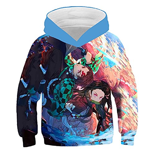Yumenam Unisex Kinder Hoodie Tanjirou Nezuko Gedruckt Kapuzenpullover Sportbekleidung Halloween Cosplay Kostüm für Anime Liebhaber Mädchen Jungen von Yumenam