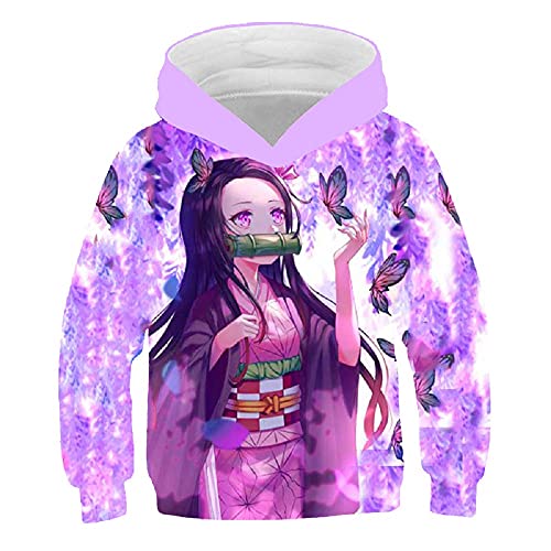 Yumenam Unisex Kinder Hoodie Tanjirou Nezuko Gedruckt Kapuzenpullover Sportbekleidung Halloween Cosplay Kostüm für Demon Slayer Anime Liebhaber Mädchen Jungen von Yumenam