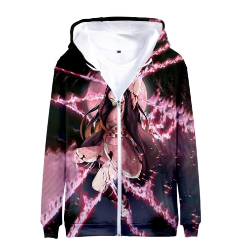 Yumenam Unisex Reißverschluss Kapuzenpullover Kimetsu no Yaiba Giyuu Kyoujurou 3D Druck Anime Demon Slayer Langarm Hoodie Hooded Sweatshirt mit Taschen Cardigans Jacke Cosplay Kostüm Outwear von Yumenam