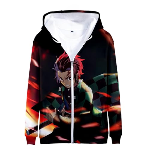 Yumenam Unisex Reißverschluss Kapuzenpullover Kimetsu no Yaiba Giyuu Kyoujurou 3D Druck Anime Demon Slayer Langarm Hoodie Hooded Sweatshirt mit Taschen Cardigans Jacke Cosplay Kostüm Outwear von Yumenam