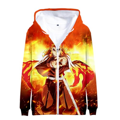 Yumenam Unisex Reißverschluss Kapuzenpullover Kimetsu no Yaiba Giyuu Kyoujurou 3D Druck Anime Demon Slayer Langarm Hoodie Hooded Sweatshirt mit Taschen Cardigans Jacke Cosplay Kostüm Outwear von Yumenam