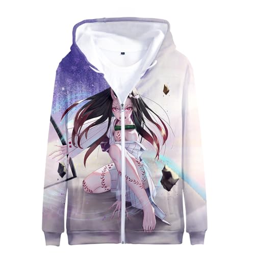 Yumenam Unisex Reißverschluss Kapuzenpullover Kimetsu no Yaiba Tanjirou Nezuko 3D Druck Anime Demon Slayer Langarm Cardigans Hoodie Hooded Sweatshirt mit Taschen Jacke Cosplay Kostüm Outwear von Yumenam