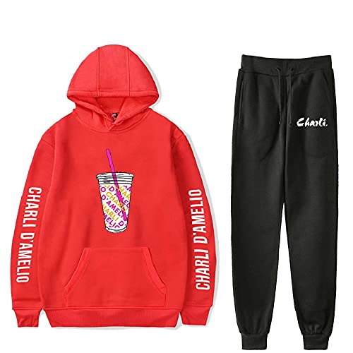 Yumenam Unisex The Hype House Traingsanzug Charli D'Amelio Hoodie Kapuzenpullover Lange Ärmel Sweatshirt + Sporthosen 2 Stück Sets Sportbekleidung Jogginganzug Yoga Outfit von Yumenam