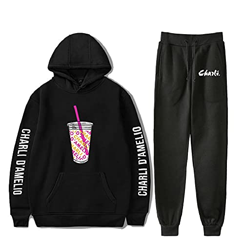 Yumenam Unisex The Hype House Traingsanzug Charli D'Amelio Hoodie Kapuzenpullover Lange Ärmel Sweatshirt + Sporthosen 2 Stück Sets Sportbekleidung Jogginganzug Yoga Outfit von Yumenam