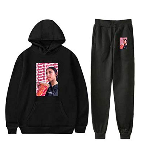 Yumenam Unisex The Hype House Trainingsanzug Charli D'Amelio Gedruckt Kapuzenpullover Lange Ärmel Sweatshirt + Sporthosen 2 Stück Sets Sportbekleidung Traingsanzug Jogginganzug von Yumenam