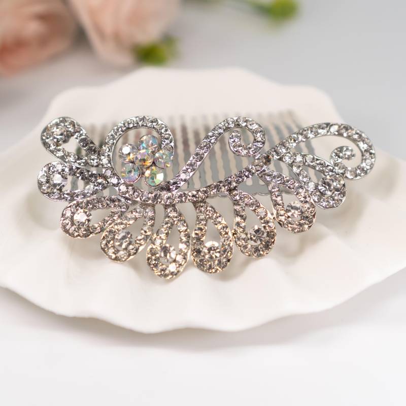 Silber Kristall Hochzeit Kamm - Florale Wellen Brauthaarteil, Elegantes Haar Accessoire Für Bräute Silber Kristall Hochzeit Kamm - Florale Wellen Brauthaarteil, Elegantes Haar Accessoire Für Bräute von YumiGiftery