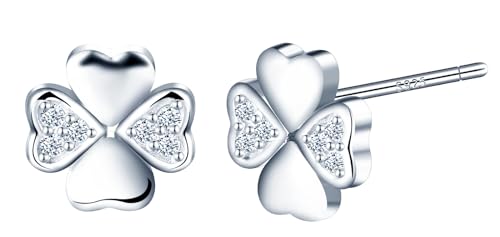 Yumilok Damen Ohrringe Kleeblatt Ohrstecker vierblättrig Herz Ohrstecker Zirkonia 925 Sterling Silber Creolen Piercing Knorpelohrringe Ohrstecker Für Frauen Mädchen von Yumilok