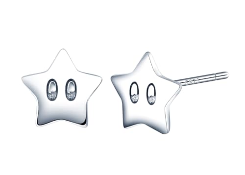 Yumilok Damen Ohrringe Gesicht Ohrstecker Stern Augen Ohrstecker 925er Sterling Silber Ohrclip Kreolen Piercing Knorpelohrringe für Mädchen Teenager Frauen von Yumilok