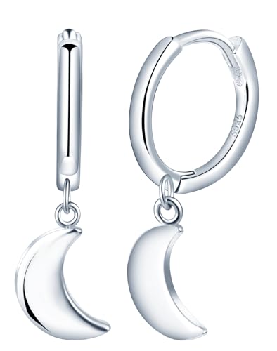 Yumilok Damen Creolen Ohrringe 925 Sterling Silber mit Mond Ohrstecker halb Mond Ohrringe Stecker Ohrhänger Ohrschmuck Hoop Huggie Piercing Knorpelohrringe für Damen und Mädchen von Yumilok
