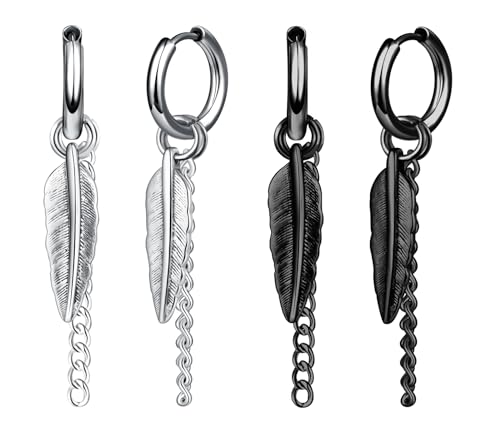 Yumilok 2 Paar Feder Punk Creolen Herren Edelstahl Blatt Huggie Ohrstecker Set Scharnier Unisex Piercing Schmuck Feder Anhänger Ohrringe Lange Kette Baumeln Ohrringe Yumilok 2 Paar Feder Punk Creolen Herren Edelstahl Blatt Huggie Ohrstecker Set Scharnier Unisex Piercing Schmuck Feder Anhänger Ohrringe Lange Kette Baumeln Ohrringe von Yumilok