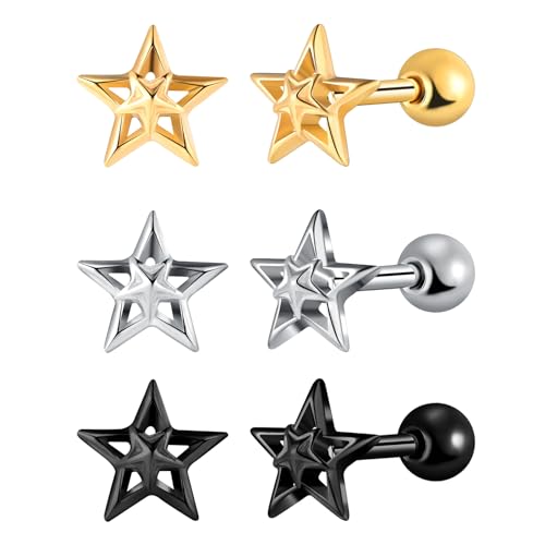 Yumilok 3 Paar Herren Ohrringe Edelstahl Damen Ohrstecker Set Barbell Stern Pentagramm Piercing Ohrhänger Hoop Ohrring Yumilok 3 Paar Herren Ohrringe Edelstahl Damen Ohrstecker Set Barbell Stern Pentagramm Piercing Ohrhänger Hoop Ohrring von Yumilok