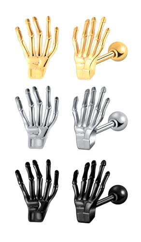 Yumilok 3 Paar Herren Ohrringe Edelstahl Skelett Hand Damen Ohrringe Gotik Piercing für Frauen Mädchen Creolen Ohrstecker Gestüt Ohrringe Set Yumilok 3 Paar Herren Ohrringe Edelstahl Skelett Hand Damen Ohrringe Gotik Piercing für Frauen Mädchen Creolen Ohrstecker Gestüt Ohrringe Set von Yumilok