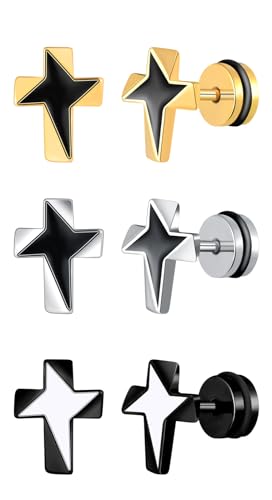 Yumilok 3 Paar Kreuz Ohrringe aus Edelstahl Herren Creolen Ohrringe Stern Kreuz Damen Ohrringe Herren Ohrstecker Set Kreuz zu Ostern Weihnachten Halloween von Yumilok