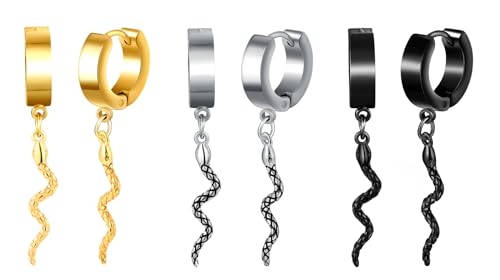 Yumilok 3 Paar Ohrringe Herren Chirurgenstahl Ohrringe Stecker Schlange Ohrringe Hängend Punk Ohrringe Männer Set Ohrringe Creolen Silber Ohrringe Schwarz Ohrstecker für Herren Damen Yumilok 3 Paar Ohrringe Herren Chirurgenstahl Ohrringe Stecker Schlange Ohrringe Hängend Punk Ohrringe Männer Set Ohrringe Creolen Silber Ohrringe Schwarz Ohrstecker für Herren Damen von Yumilok