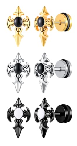 Yumilok 3 Paar Ohrringe Herren Edelstahl Punk Gotik Schwert Kreuz Ohrstecker Set für Damen Herren Helix Piercings Ohrknorpel Huggie Yumilok 3 Paar Ohrringe Herren Edelstahl Punk Gotik Schwert Kreuz Ohrstecker Set für Damen Herren Helix Piercings Ohrknorpel Huggie von Yumilok