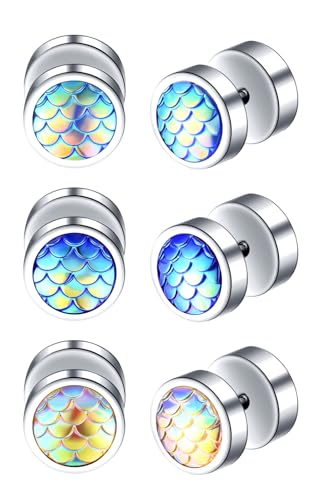 Yumilok 3 Paar Ohrringe Herren Unisex-Creolen aus Edelstahl Fisch Skala blau Ozean Thema Meerjungfrau Ohrstecker Set für Herren Damen Ohr Clips Yumilok 3 Paar Ohrringe Herren Unisex-Creolen aus Edelstahl Fisch Skala blau Ozean Thema Meerjungfrau Ohrstecker Set für Herren Damen Ohr Clips von Yumilok