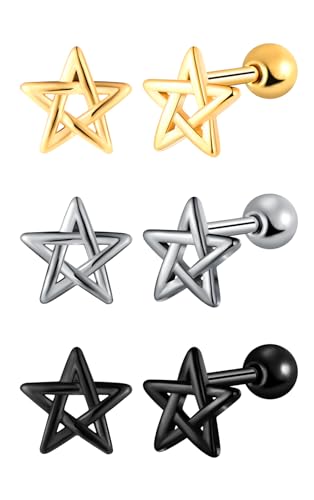 Yumilok 3 Paar Stern Ohrringe Damen Edelstahl Ohr Manschette Ohrringe Set Herren Ohrstecker Stud Piercing Huggie Creolen für Damen Yumilok 3 Paar Stern Ohrringe Damen Edelstahl Ohr Manschette Ohrringe Set Herren Ohrstecker Stud Piercing Huggie Creolen für Damen von Yumilok