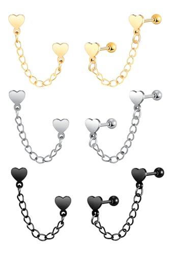 Yumilok 3 Paar Unisex Ohrringe Creolen Set Ketten Herz Piercing Ohrhänger Creolen Ohrstecker Ohrhänger Ohr-Piercing für Herren Damen Knorpel Helix Tragus Yumilok 3 Paar Unisex Ohrringe Creolen Set Ketten Herz Piercing Ohrhänger Creolen Ohrstecker Ohrhänger Ohr-Piercing für Herren Damen Knorpel Helix Tragus von Yumilok