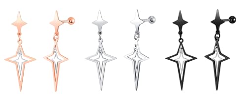 Yumilok 3 Paar Unisex Ohrringe Edelstahl Creolen Set Viereckiger Stern Piercing Ohrhänger Creolen Ohrstecker Ohrhänger Barbell Ohr-Piercing für Herren Damen Yumilok 3 Paar Unisex Ohrringe Edelstahl Creolen Set Viereckiger Stern Piercing Ohrhänger Creolen Ohrstecker Ohrhänger Barbell Ohr-Piercing für Herren Damen von Yumilok