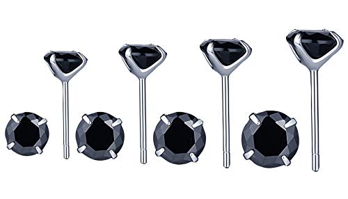 Yumilok 4 Paar Damen Ohrstecker Ohrringe 925 Silber Zirkonia Basic Schmuck Set in 3mm 4mm 5mm 6mm Schwarz für Frauen Mädchen von Yumilok