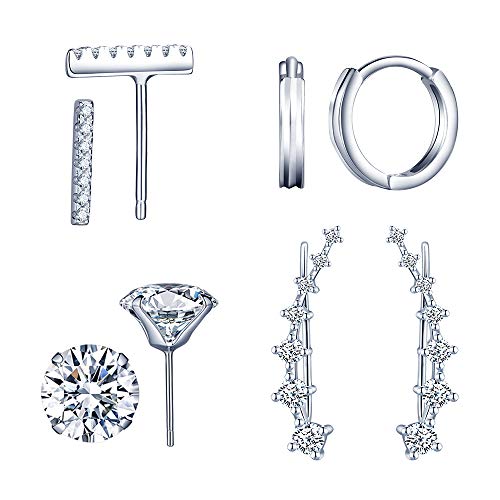 Yumilok 4 Paare Damen Ohrringe Ohrstecker Ohrklemmen Creolen Stick Zirkonia Echte Ohrschmuck Set für Frau Mädchen von Yumilok
