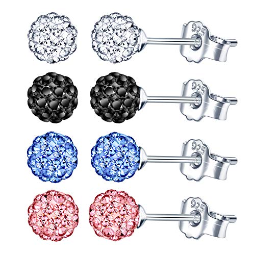 Yumilok 4 paar Damen Ohrstecker 925 Sterling Silber Disco-Kugel Perlen Schamballa Zirkonia 6mm Ohrklemme Ohrringe Ohrschmuck für Damen Mädchen von Yumilok