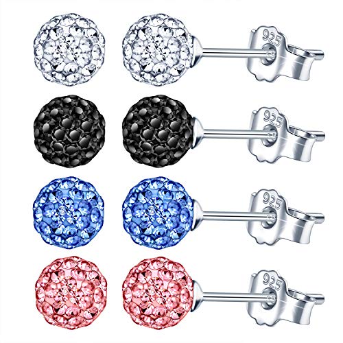 Yumilok 4 paar Damen Ohrstecker 925 Sterling Silber Disco-Kugel Perlen Schamballa Zirkonia 6mm Ohrklemme Ohrringe Ohrschmuck für Damen Mädchen von Yumilok