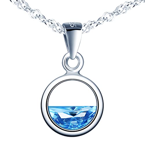 Yumilok 925 Sterling Silber Damen Kette mit Kreis Anhänger Kristall blau Damen Halskette Kette für Damen Kinder von Yumilok