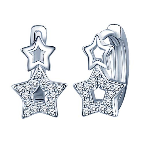 Yumilok 925 Sterling Silber Damen Mädchen Frauen Doppel Stern Einfache Ohrhänger Ohrringe Creolen Hypoallergen Ohrschmuck,Silber von Yumilok