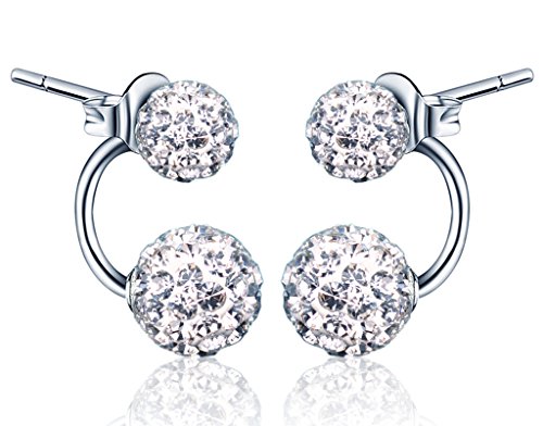 Yumilok 925 Sterling Silber Doppel Kristallkugeln Ohrhänger Ohrstecker Ohrring Jackets Hypoallergen Ohrschmuck für Damen Frauen Mädchen von Yumilok