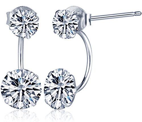 Yumilok 925 Sterling Silber Doppel Zirkoniakugeln Ohrhänger Ohrstecker Ohrring Jackets Hypoallergen Ohrschmuck für Damen Frauen Mädchen von Yumilok