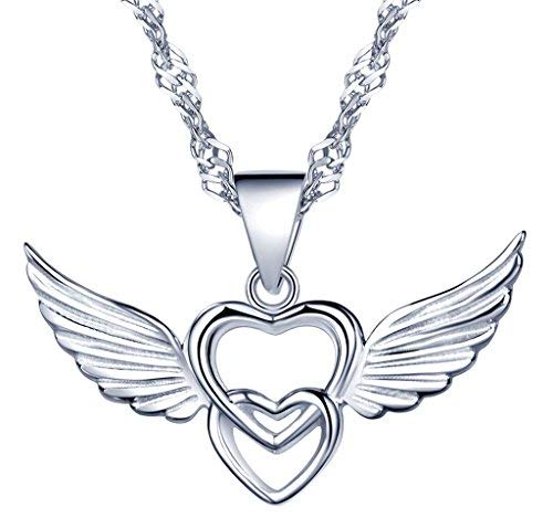 Yumilok 925 Sterling Silber Engelsflügel Ineinander Verschlungene Herzen Anhänger Halskette Kette mit Anhänger für Damen Mädchen von Yumilok