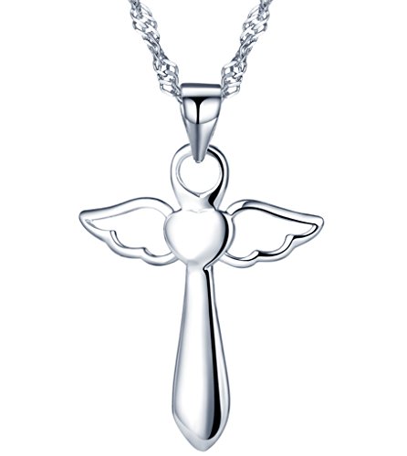 Yumilok 925 Sterling Silber Engelsflügel Kreuz Zauberstab Anhänger Halskette Kette mit Anhänger für Damen Mädchen von Yumilok