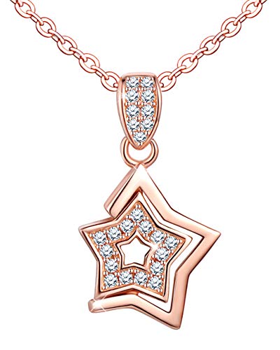 Yumilok 925 Sterling Silber Fashion Doppelseitige Pentagramme Stern Damen Halskette Kette Anhänger Geschenke für Freundin Liebe,Roségold von Yumilok