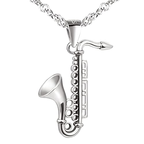 Yumilok 925 Sterling Silber Halskette silber Saxophon Damen Halskette Kette mit Anhänger für Damen Kinder von Yumilok