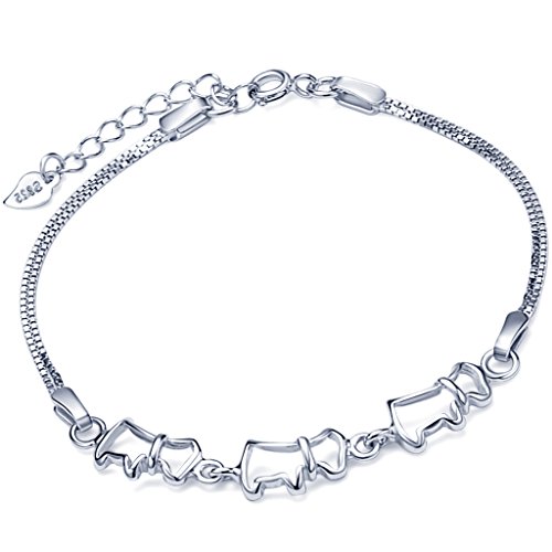 Yumilok 925 Sterling Silber Hohle Hunde Charm-Armband Armkette Doppel Strangarmbänder Armschmuck für Damen Frauen Mädchen, 6.7-7.7" Verstellbar von Yumilok