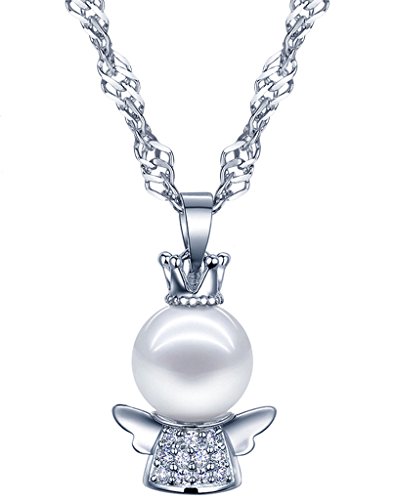 Yumilok 925 Sterling Silber Perle Zikonia Engel Schutzengel Anhänger Halskette Kette mit Anhänger für Damen Kinder von Yumilok