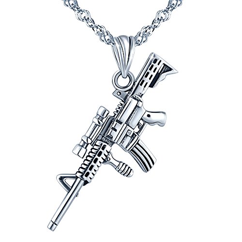 Yumilok 925 Sterling Silber Pistole Armee Gewehr Anhänger Halskette Kette mit Anhänger für Jungen Mädchen von Yumilok