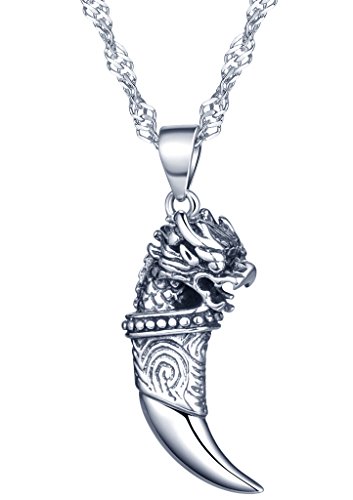 Yumilok 925 Sterling Silber Punk Löwe-Kopf Wolfszahn Charm Anhänger Halskette Kettenanhänger für Damen Kinder von Yumilok